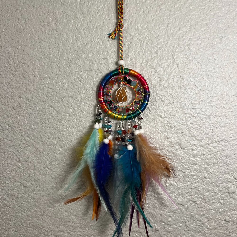 Eco friendly natural hand-crafted healing rainbow crystal windchime dreamcatcher